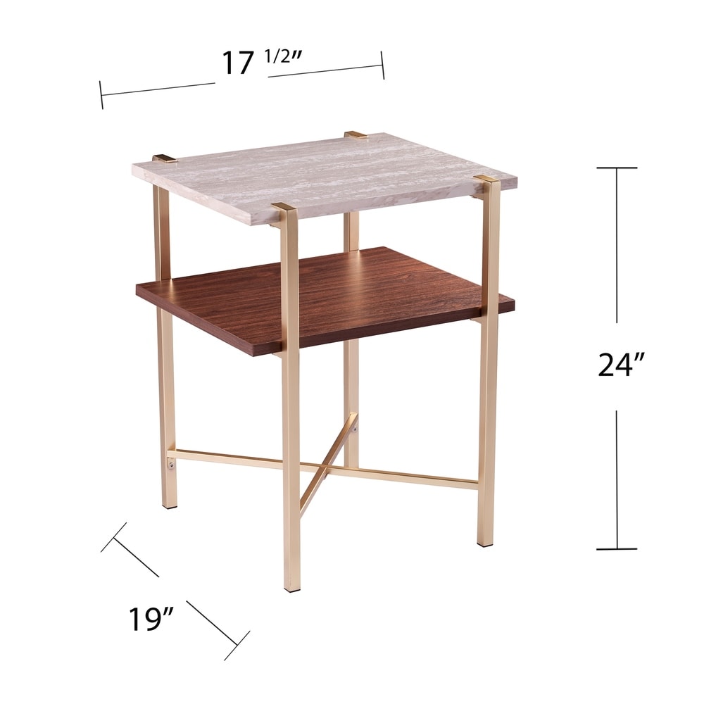 SEI Furniture Aldea Square Faux Marble Side Table w/ Storage