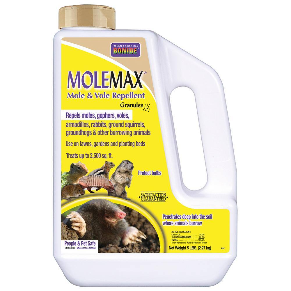 Bonide MoleMax Mole and Vole Repellent Granules 5 lbs. Ready-to-Use Lawn and Garden Mole Control People and Pet Safe 691