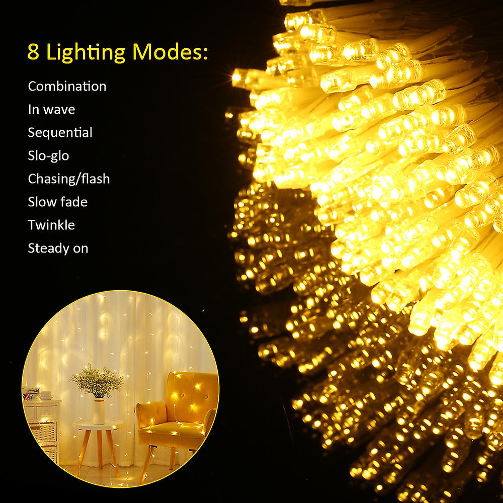 300 Leds Fairy Curtain Light 3 * 3 Meters 12 Strings Window String Lights With Remote Control 6h Timer Ip44 Water-resistant 8 Setting Modes Twinkle Li