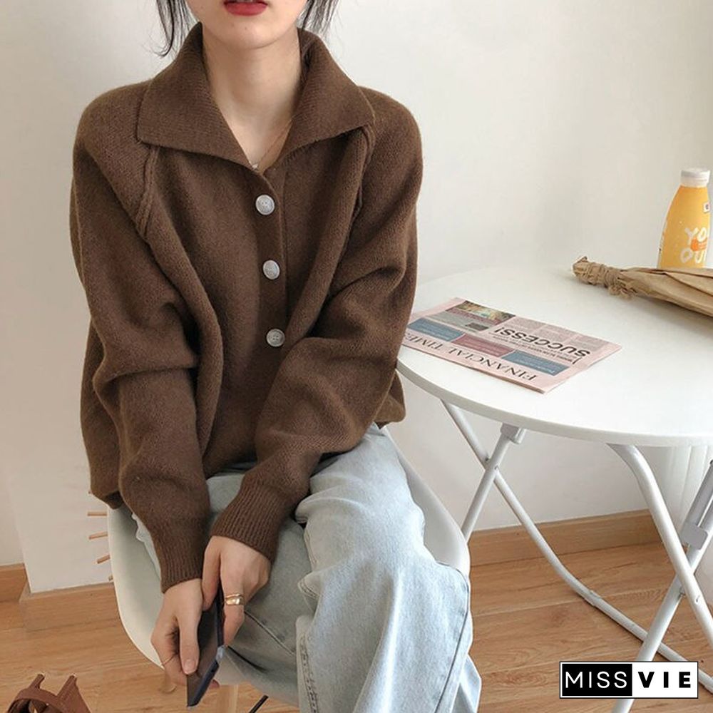 Cardigans For Women Korean Fashion Knitted Sweater Turn-Down Collar Thick Sweaters Vintage Button-Down Women Autumn Jacket