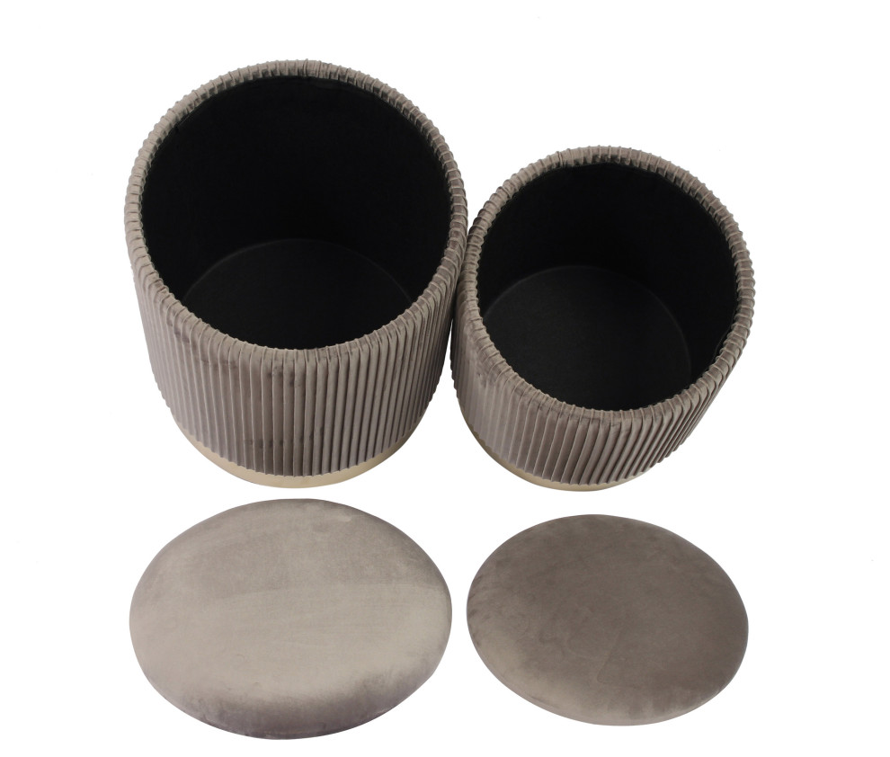 Channeled Grey Velvet Storage Ottomans   Set of 2   Grey   Modern   Footstools And Ottomans   by First of a Kind USA Inc  Houzz