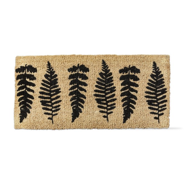 Green Fern Leaf Print Rectangle Indoor And Outdoor Estate Coir Door Welcome Mat Green On Beige Background