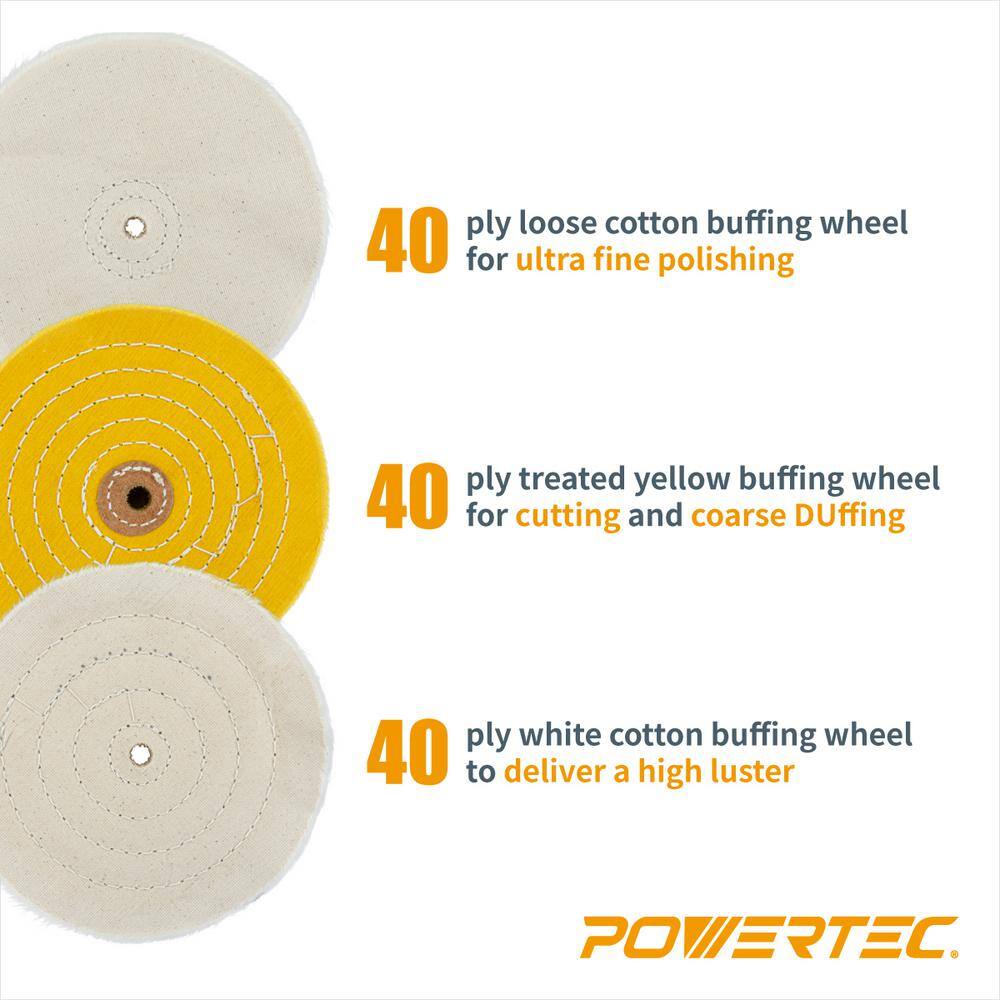 POWERTEC 6 in. Bench Grinder Buffing Wheel Kit with 3-piecs Polishing Compound Set 71631