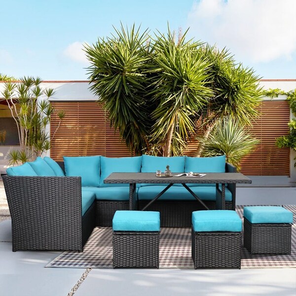 AECOJOY 7 Pieces Patio Furniture Set Outdoor Sectional Sofa Rattan Conversation Set