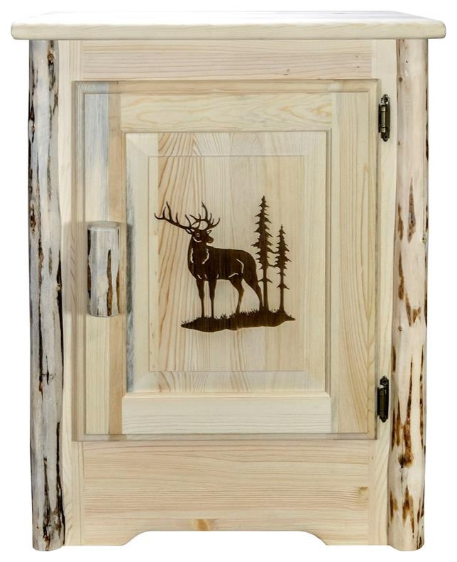 Montana Woodworks Wood Accent Cabinet with Engraved Elk Design in Natural   Rustic   Accent Chests And Cabinets   by Homesquare  Houzz