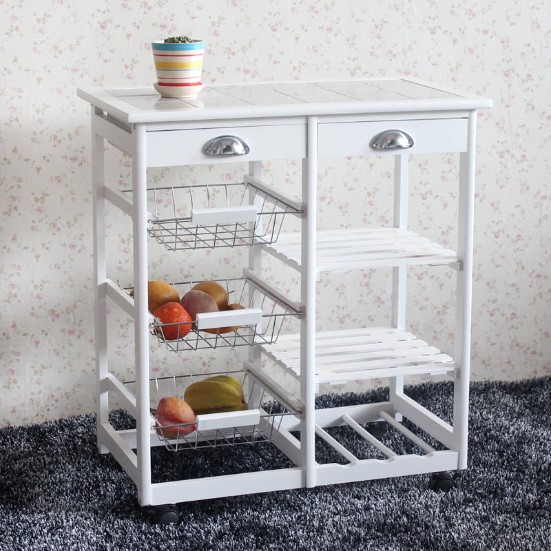 UBesGoo Kitchen Island Dining Cart Basket Storage Shelves Organizer