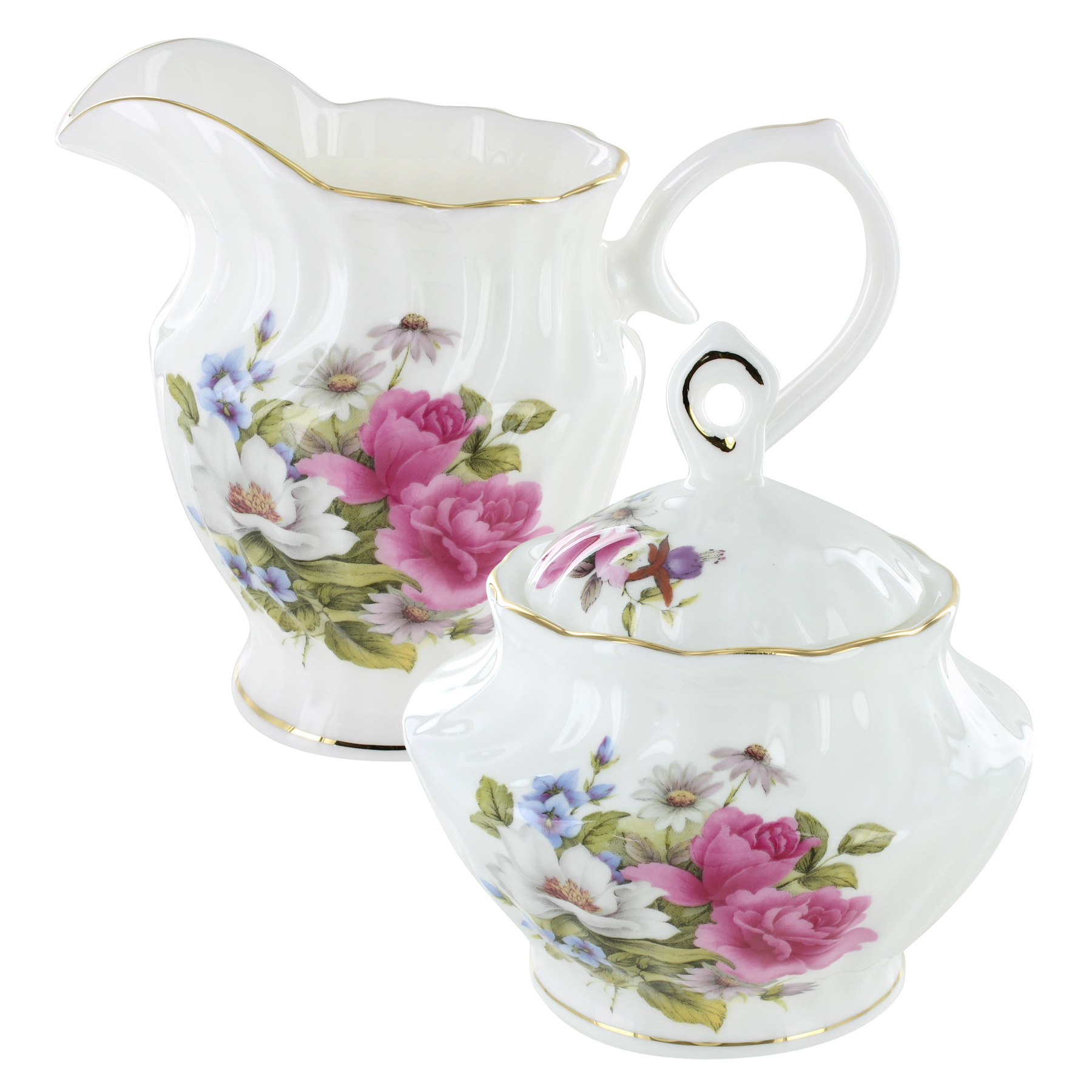 Coastline Imports Grace's Rose Bone China - Sugar and Creamer Set Pattern