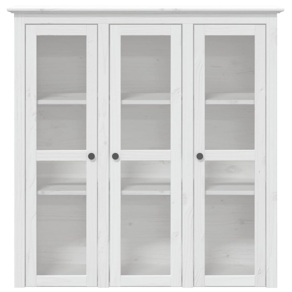 vidaXL Cabinet with Glass Doors BODO White Solid Wood Pine   45.5\