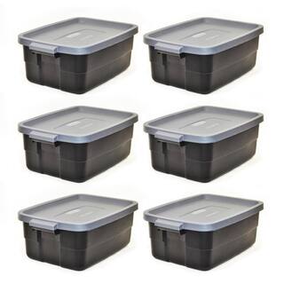 Rubbermaid Roughneck 10-Gal. Storage Tote Container in Black (6-Pack) RMRT100019-6pack