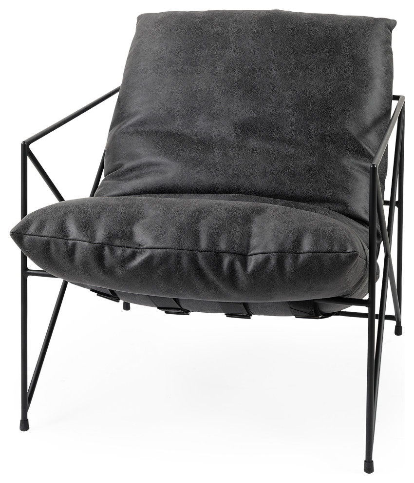 Leonidas Black Faux Leather w/ Black Metal Frame Accent Chair   Industrial   Armchairs And Accent Chairs   by Mercana  Houzz