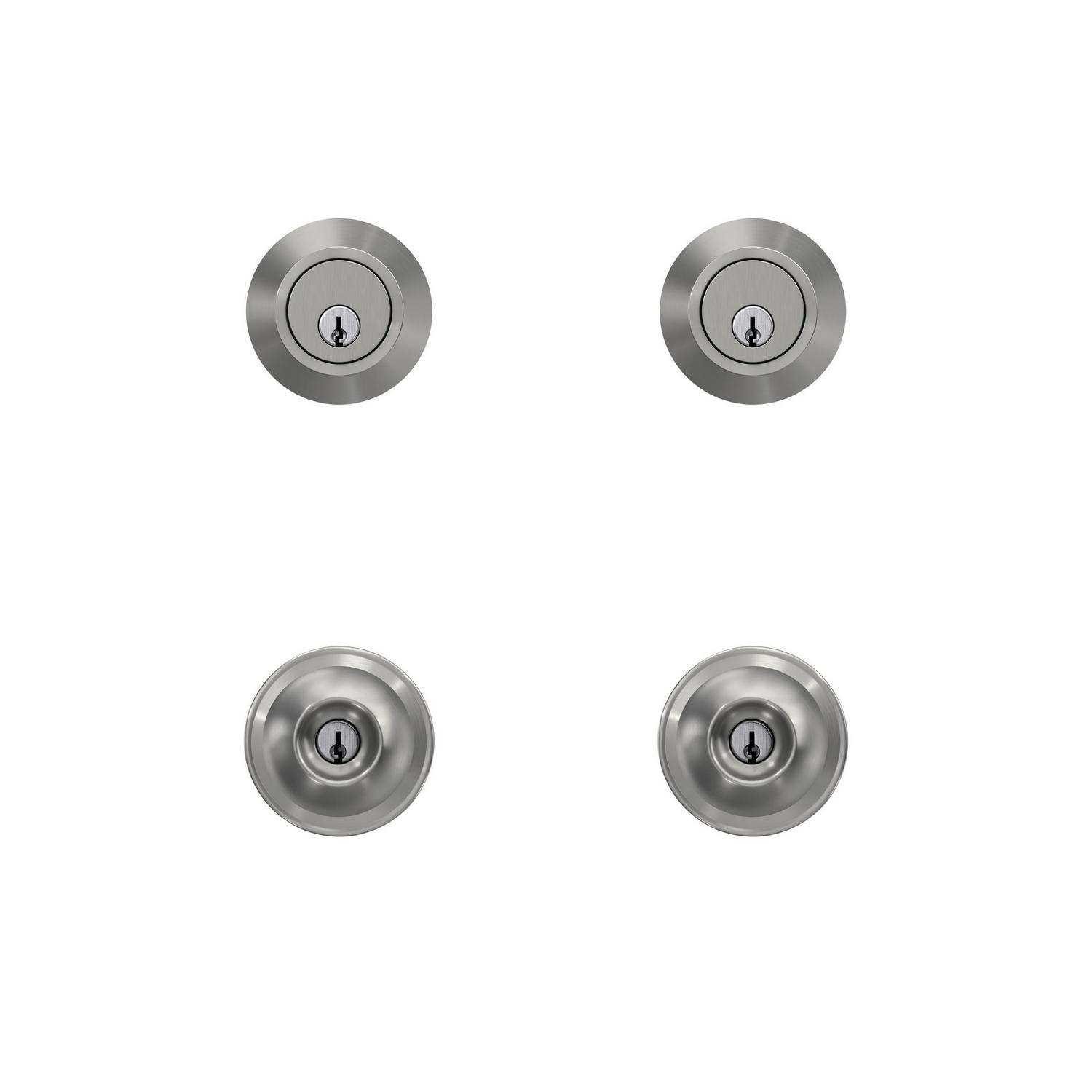 First Secure by Schlage Single Cylinder Door Deadbolt Lock and Keyed Entry Rigsby Door Knob Lock  Twin Pack in Satin Stainless Steel for Exterior Doors