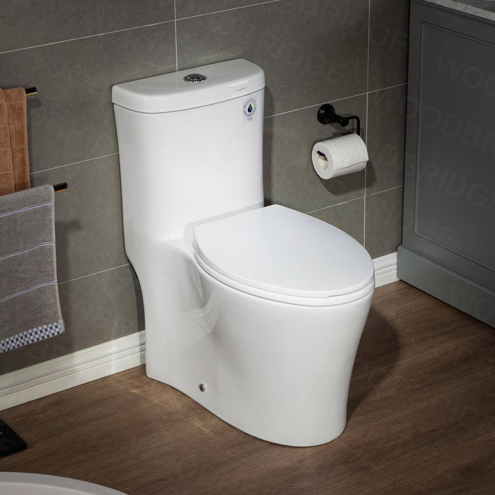 WOODBRIDGE Tango 1-Piece 1.01.6 GPF High Efficiency Dual Flush Elongated All-In One Toilet with Soft Closed Seat Included in White HT0033