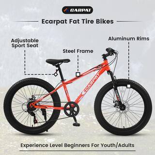 Afoxsos RedGray 24 Inch Fat Tire Mountain City Bike with High-Carbon Steel Frame Full Shimano 7 Speeds Dual Disc Brake HDMX3012