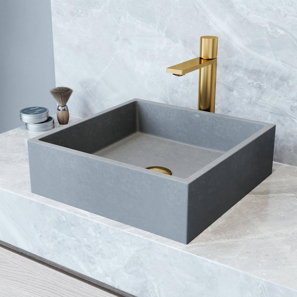 VIGO Alhambra Gothic Gray Concreto Stone 15 in. L x 15 in. W x 5 in. H Square Vessel Bathroom Sink VG04068