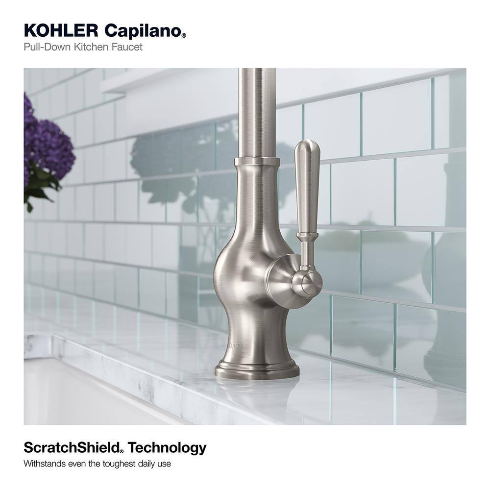 KOHLER Capilano Single-Handle Pull-Down Sprayer Kitchen Faucet with Boost Technology in Vibrant Stainless K-R24214-SD-VS