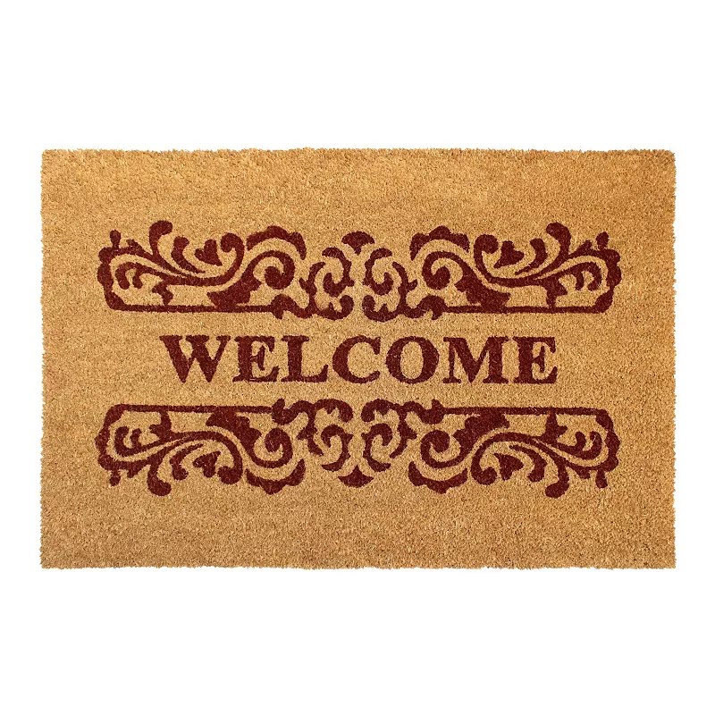 RugSmith Natural Machine Tufted Scroll Welcome Coir Doormat