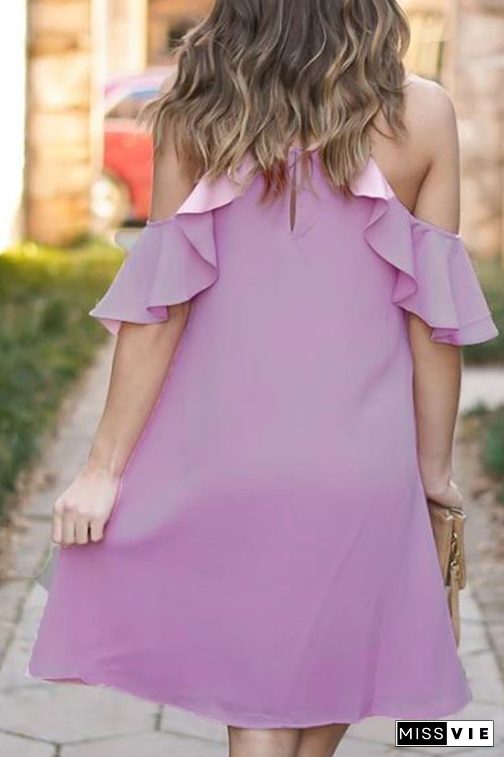 Casual Solid Flounce Halter Cake Skirt Dresses