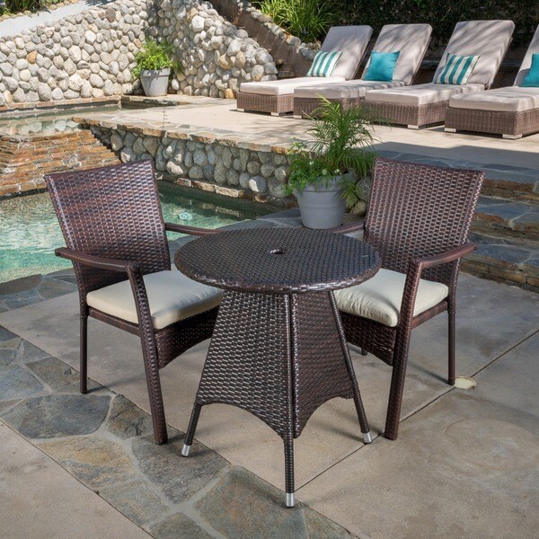 Christopher Knight Home Georgina Outdoor 3piece Wicker Bistro Set with Cushions