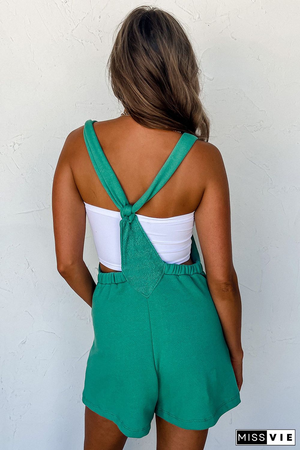 Mint Green Knotted Straps French Terry Romper