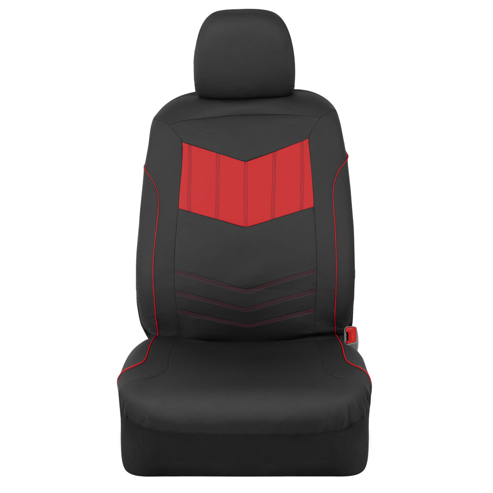 Motor Trend Super Sport Red Faux Leather Car Seat Covers， Front Seats – Modern Two-Tone Design， Easy to Install Seat Protectors， Universal Fit Interior Accessories for Car Truck Van and SUV