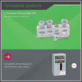 Square D 3 Terminal Ground Bar Kit for QOHomeline Electrical PanelLoad Center PK3GTA1CP