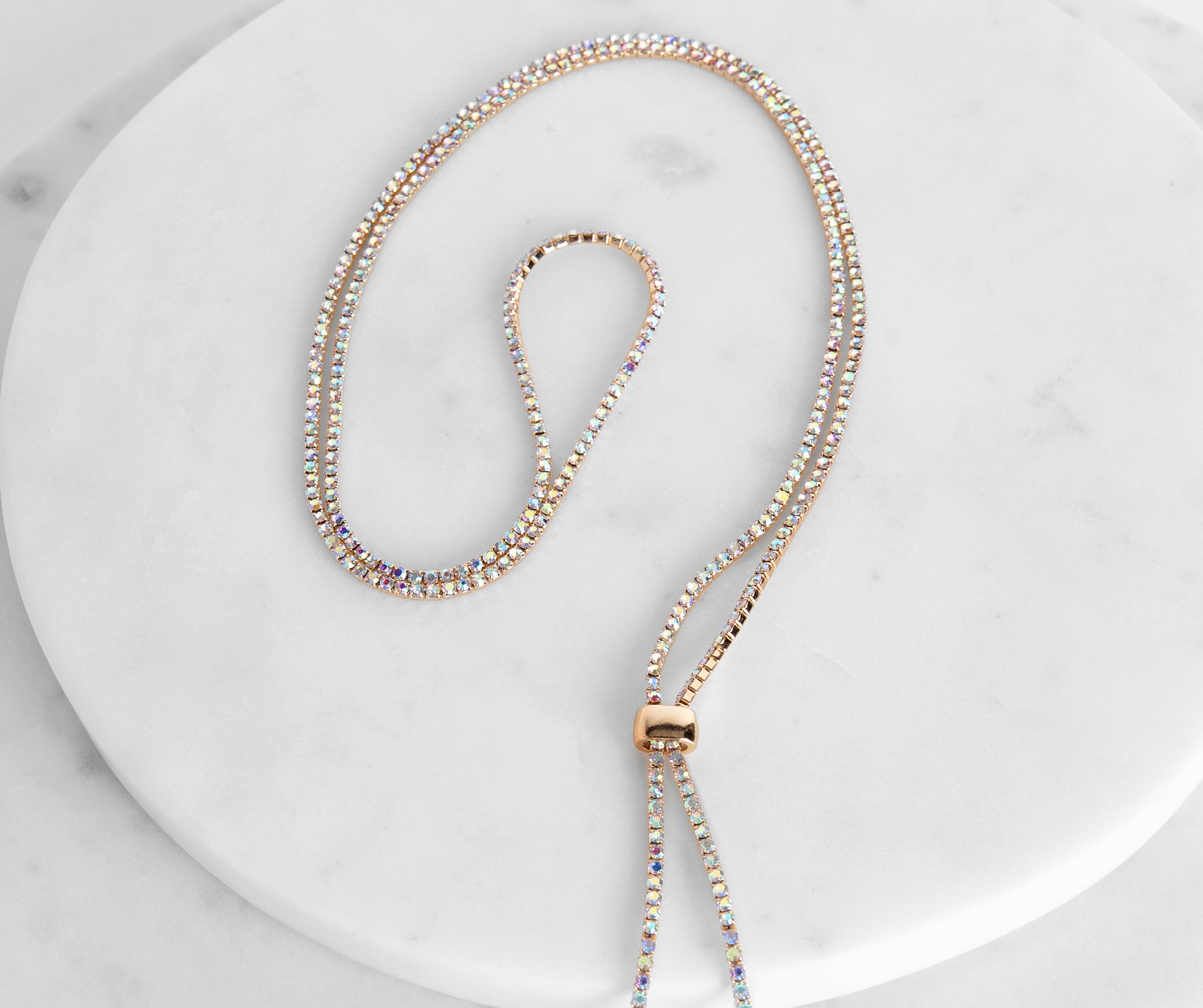 Iridescent Rhinestone Lariat Necklace