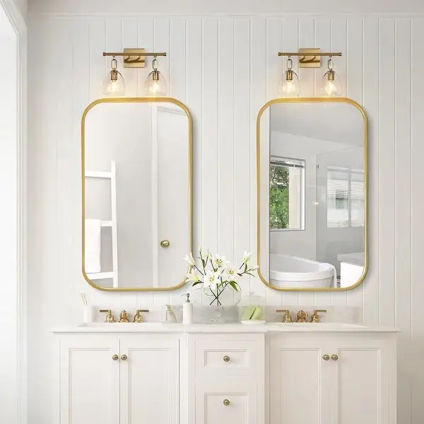 Blobfish Modern Gold 2-Light Glass Bathroom Vanity Light Linear Metal Wall Sconces - L 13.8