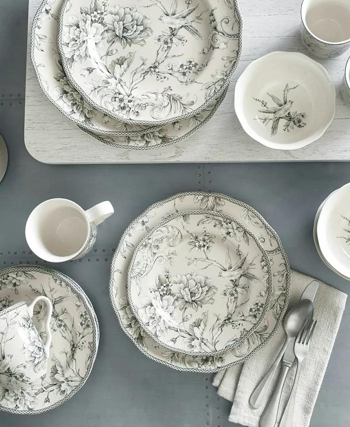 222 Fifth Adelaide Toile 16 Piece Dinnerware Set Service for 4