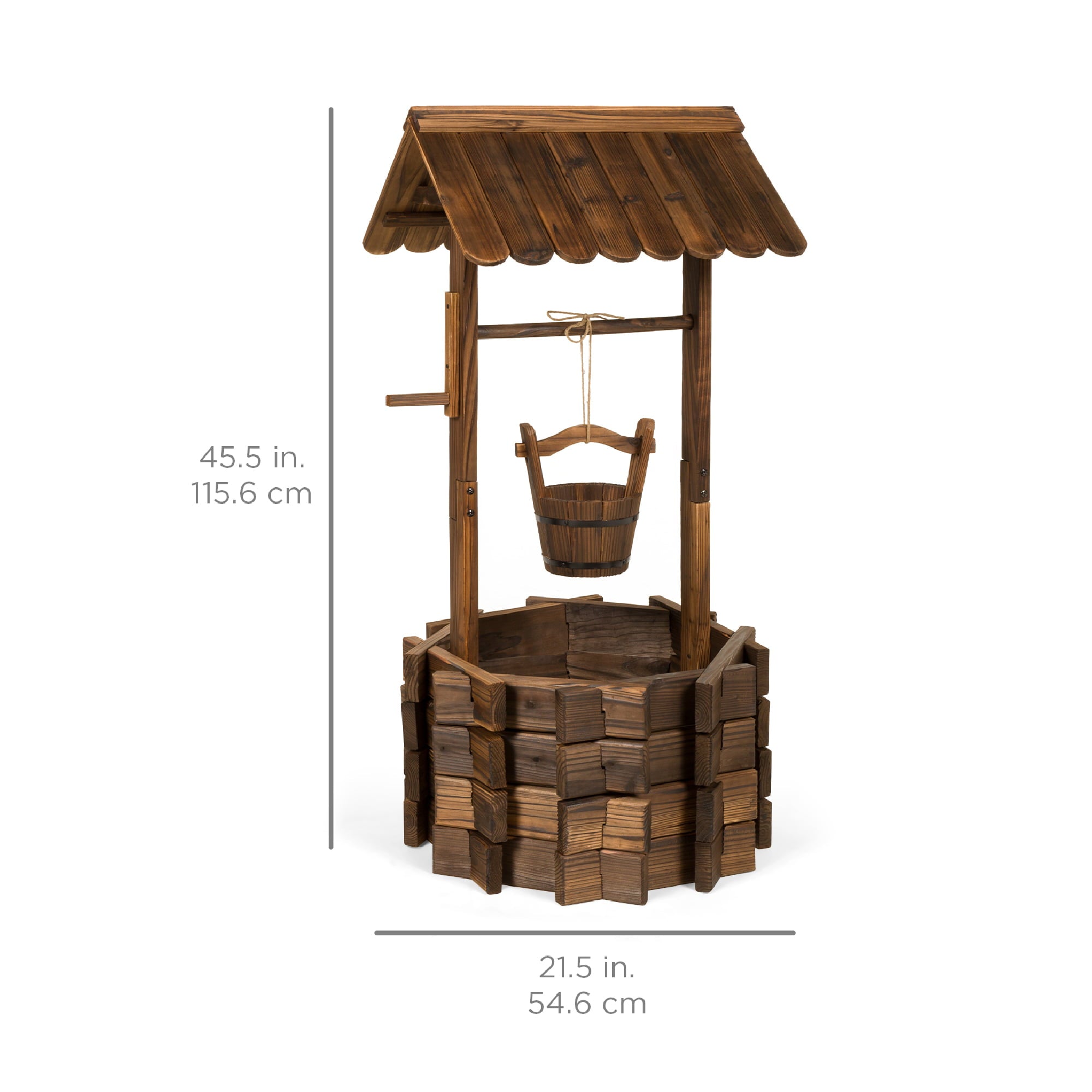 Best Choice Products Rustic Wooden Wishing Well Planter Outdoor Home Decor for Patio, Garden, Yard w/ Hanging Bucket