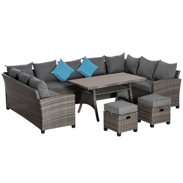 Outsunny 6 Pieces Patio Wicker Conversation Furniture Set Outdoor All Weather Pe Rattan Sectional Sofa Set Table amp Cushions