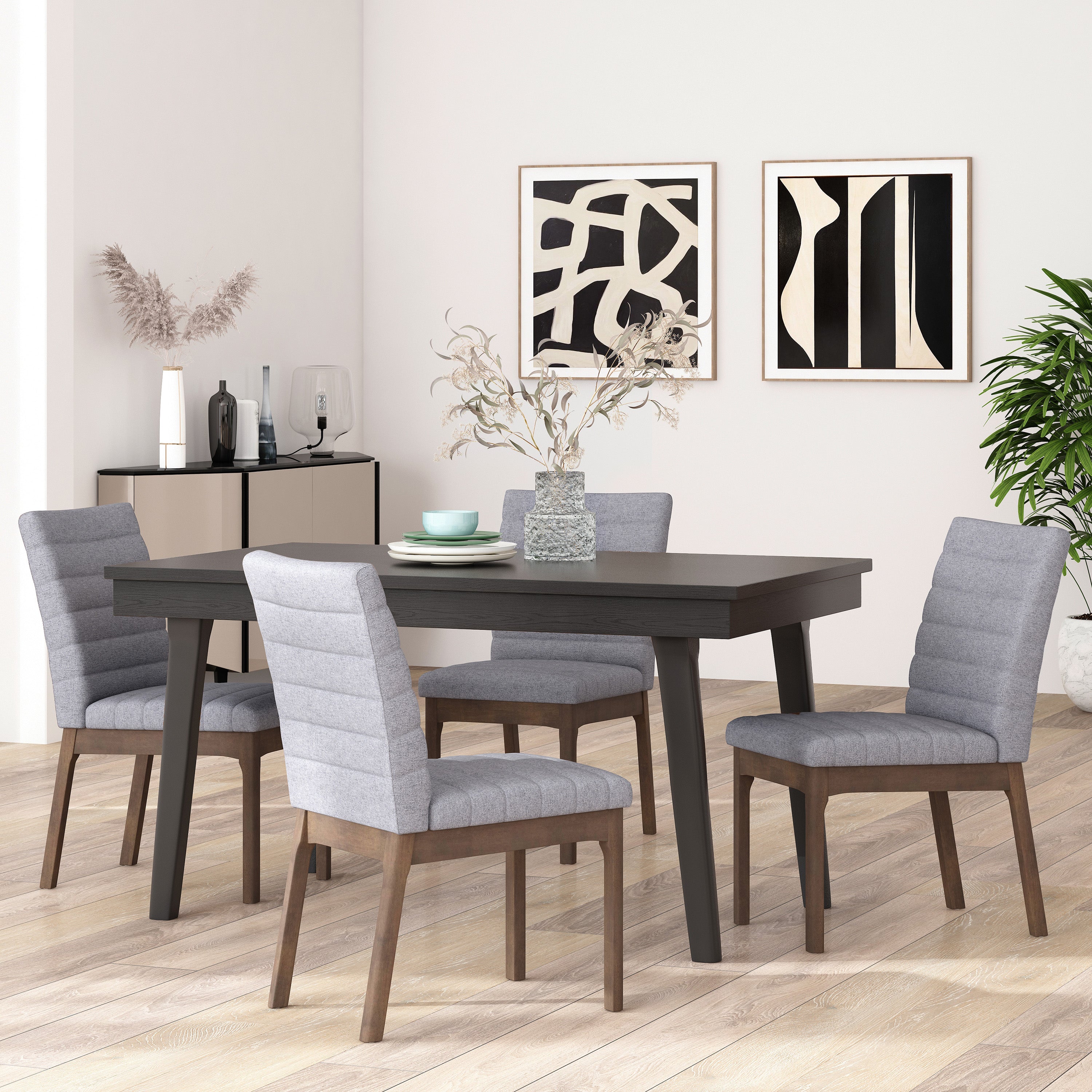 Elisson Mid Century Modern Channel Stitch Dining Chairs, Set of 4