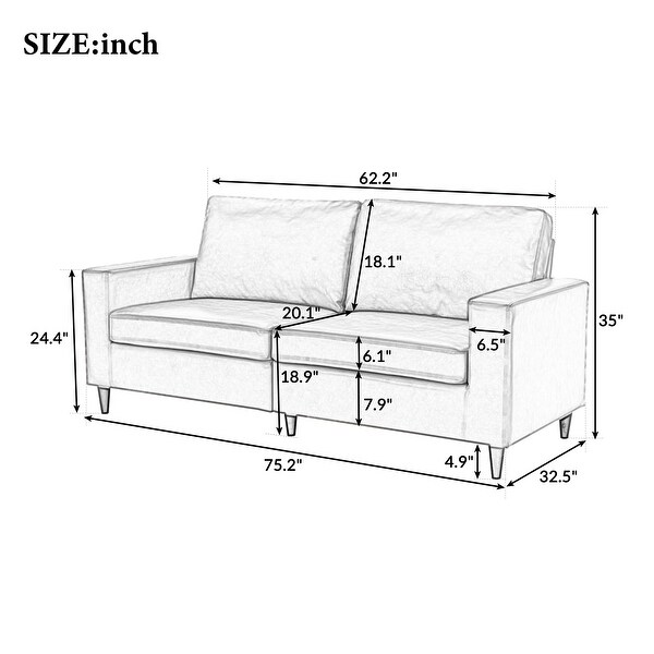 3 Seat Sofa PU Leather Upholstered Couch Modern Removable Cushions Sofa with Square Arms Sofa and Wood Legs for Living Room