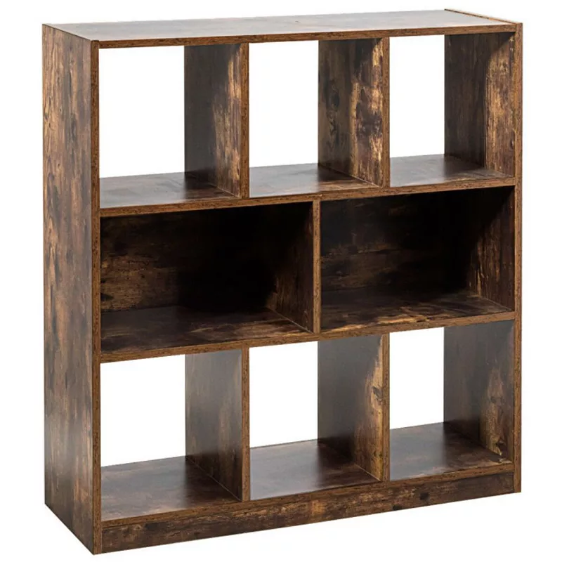 Hivago Open Compartments Industrial Freestanding Bookshelf for Decorations-Brown