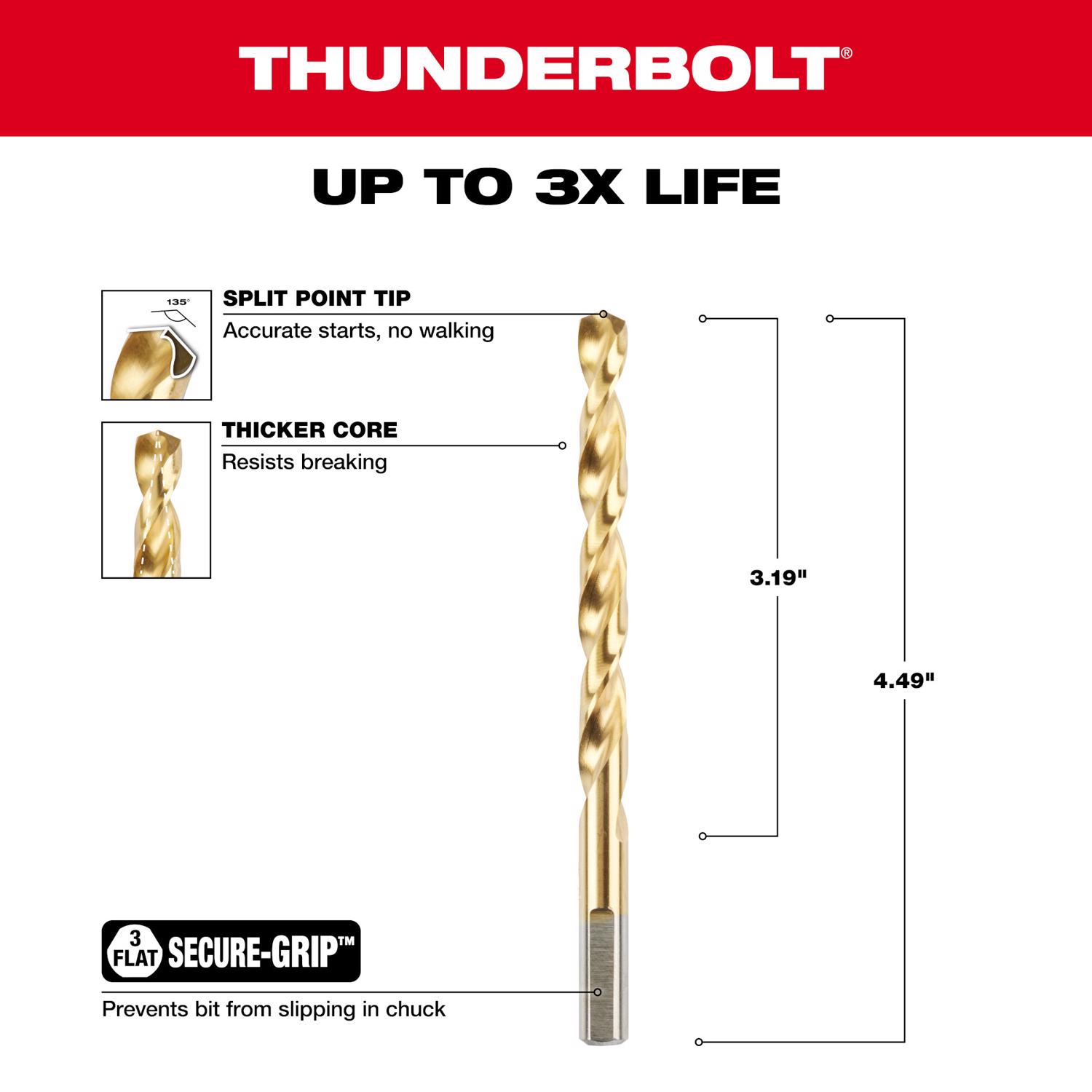 MW Thunderbolt 5/16 in. X 4-1/2 in. L High Speed Steel Drill Bit 1 pc