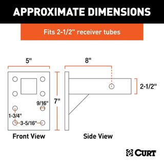 CURT 18000 lbs. 7 in. High Adjustable Trailer Hitch Pintle Mount (2-12 in. Shank 8 in. Long) 48329