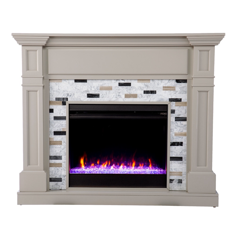 SEI Furniture Stonemere Color Changing Electric Fireplace w/ Marble