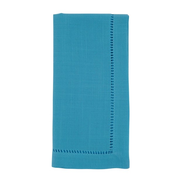 12pk Polyester Hemstitch Border Dinner Napkins Blue Saro Lifestyle