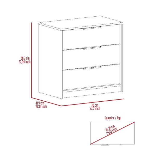 TUHOME Kaia 27-inch Tall 3 Drawer Dresser with Metal Hardware - - 35569982