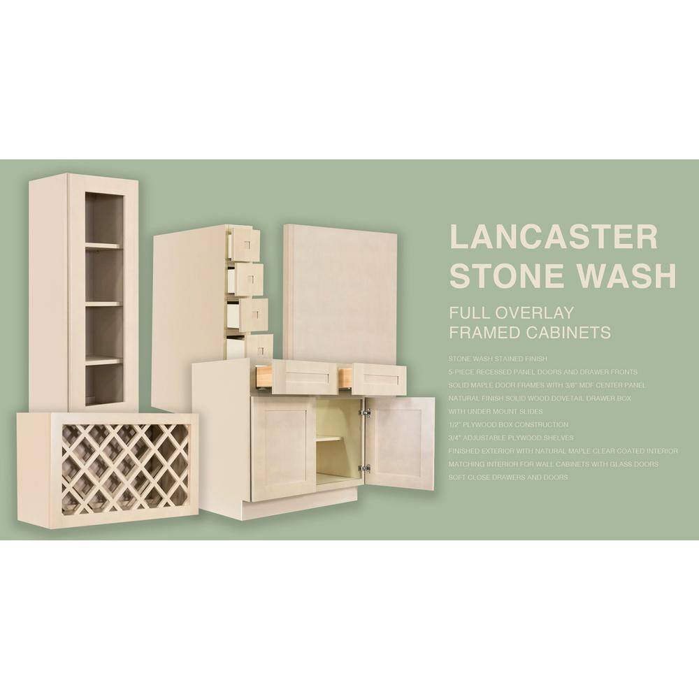 LIFEART CABINETRY Lancaster Shaker Assembled 36x34.5x24 in. Base Blind Corner Cabinet in Stone Wash ALSW-BBC36