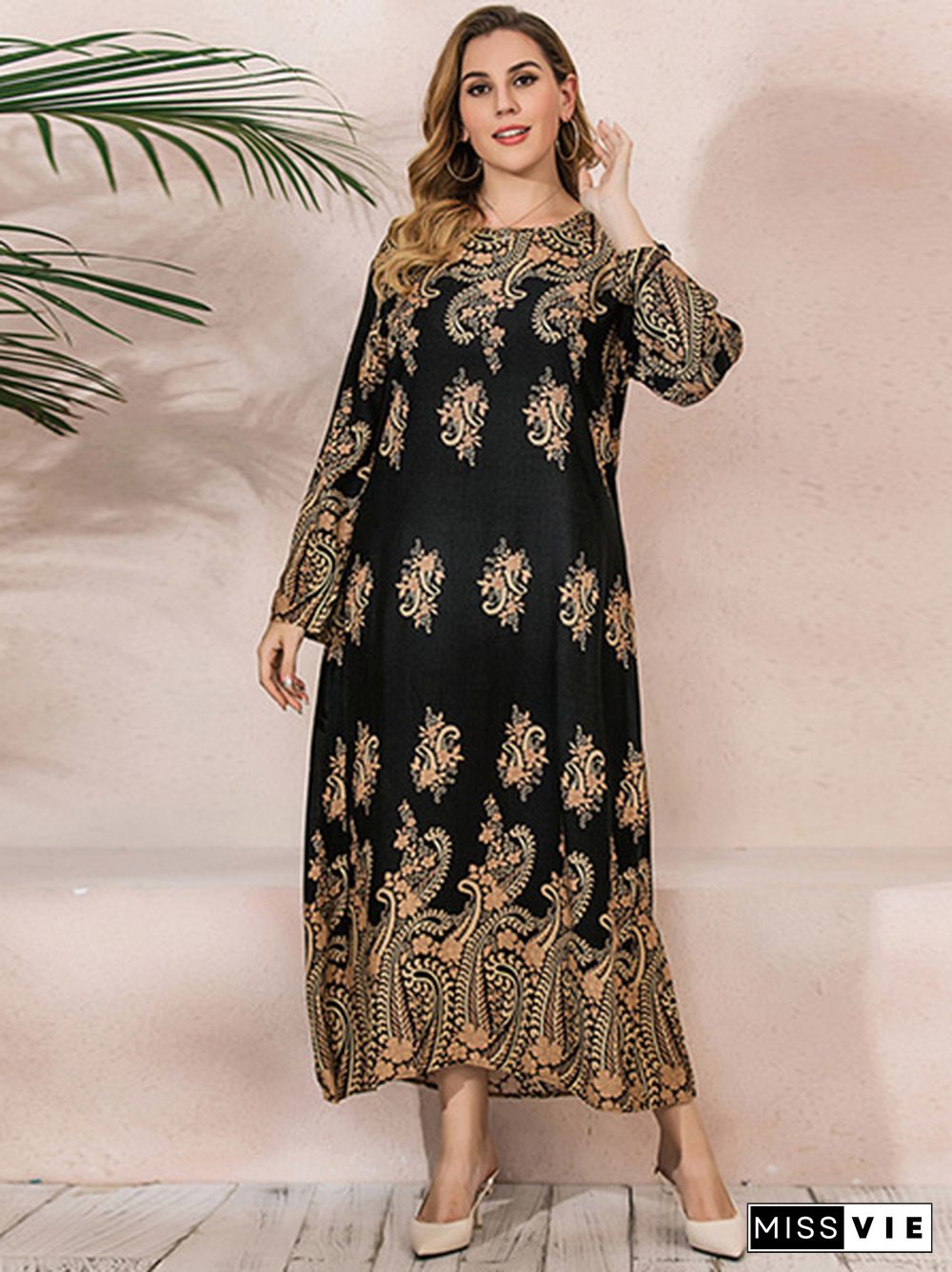 Plus Size Oversize Ethnic Print Longline Dress