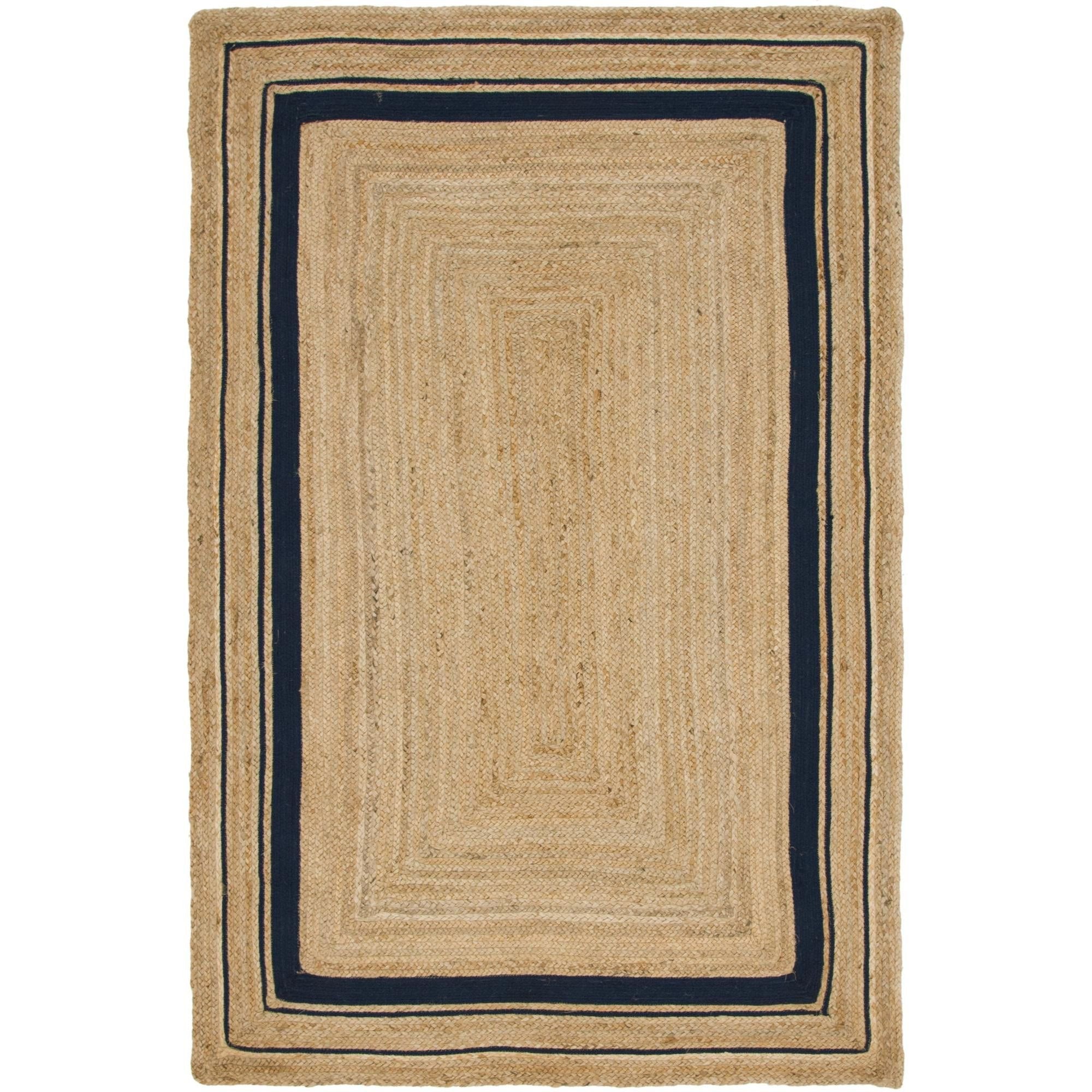 Unique Loom Gujarat Braided Jute Rug Natural and Navy Blue/Navy Blue 5' 1