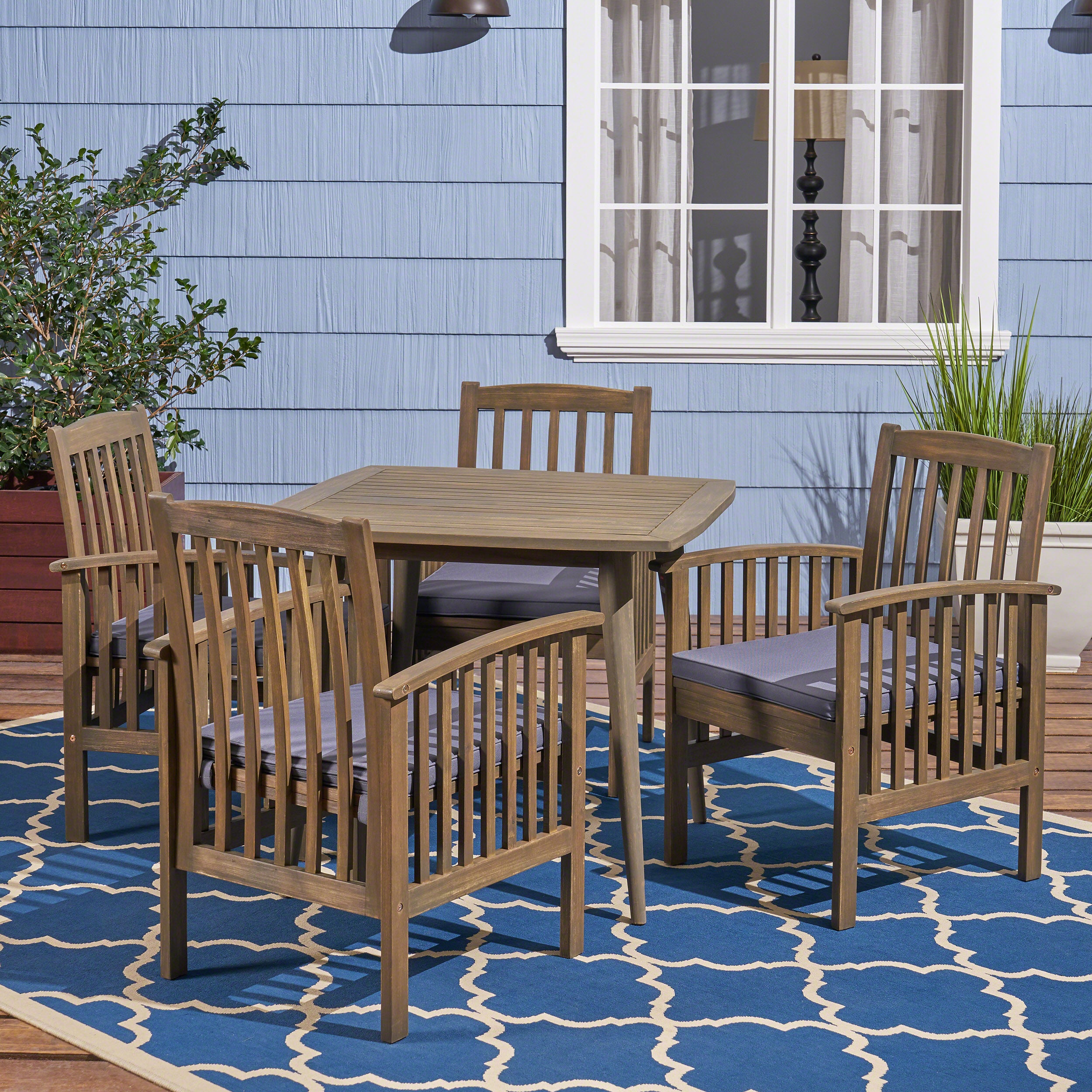 Phoenix Outdoor Acacia 4-Seater Dining Set with Cushions and 36