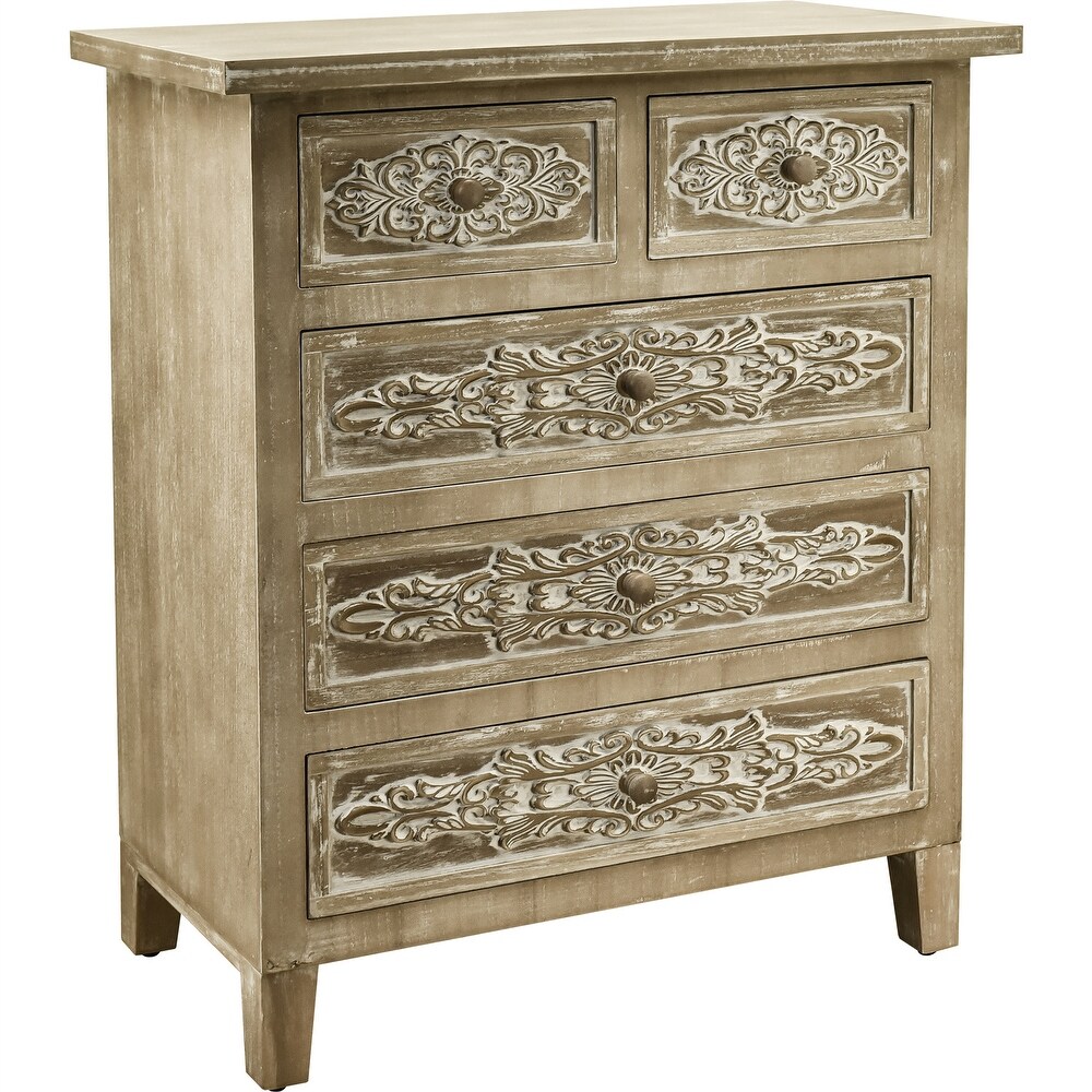 Hand Carved Accent Cabinet with 5 Drawers