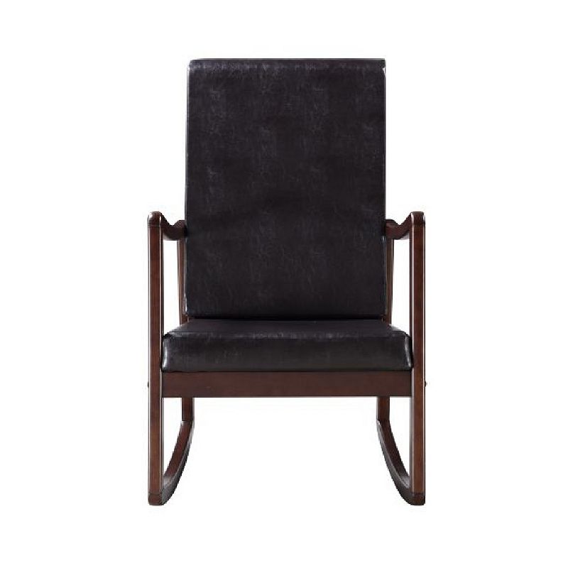 Rocking Chair With Leatherette Seating And Wooden Frame， Black