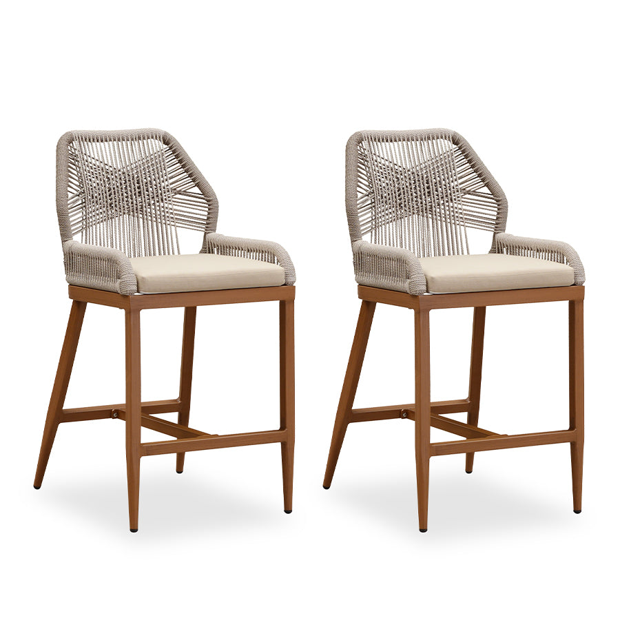 PURPLE LEAF Patio Sunbrella Bar Stools Set of 2  Rattan Bar Aluminum Bar Stool Outdoor Barstools with Back and Cushion for Garden Kitchen Island
