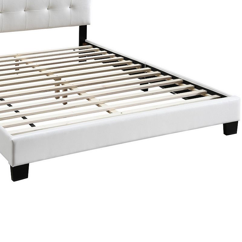 Queen Leatherette Bed with Checkered Tufted Headboard， White