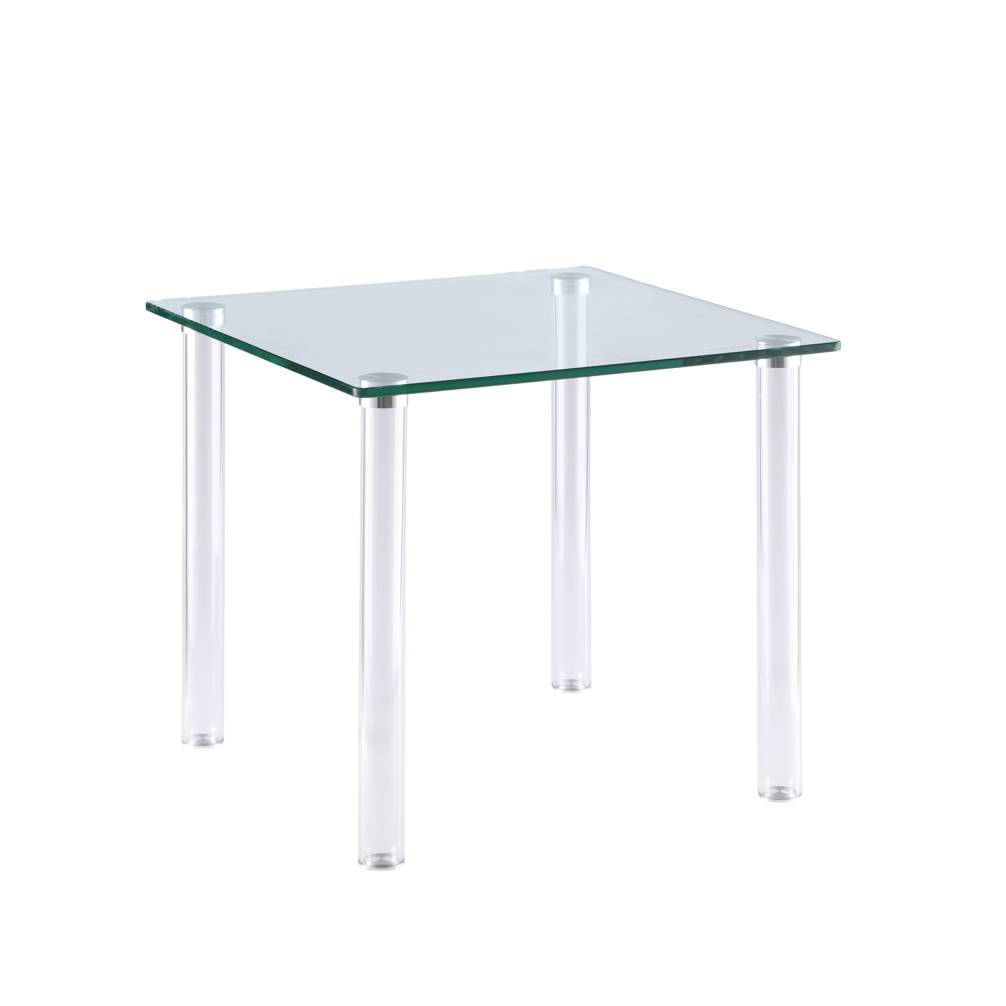 Somette All Glass Lamp Table with Polished Stainless Steel Accents