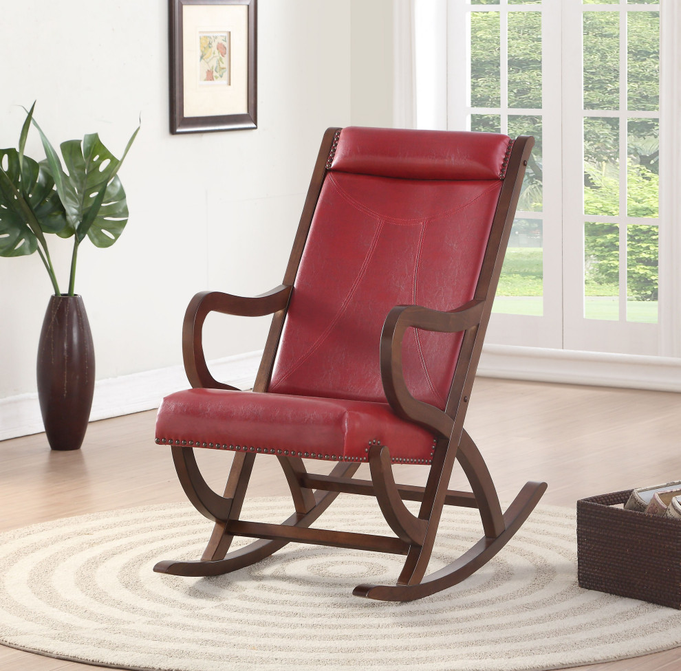 Triton Rocking Chair  Burgundy PU and Walnut   Contemporary   Rocking Chairs   by Kolibri Decor  Houzz