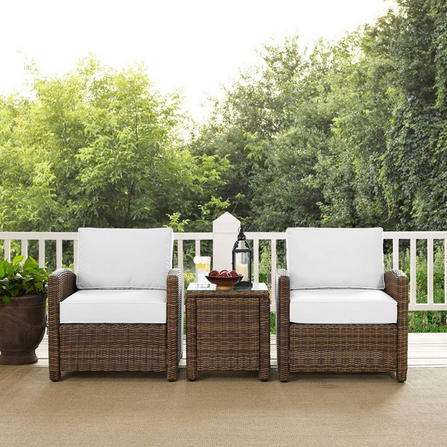 Bradenton 3pc Outdoor Wicker Seating Set With Side Table amp 2 Arm Chairs Crosley