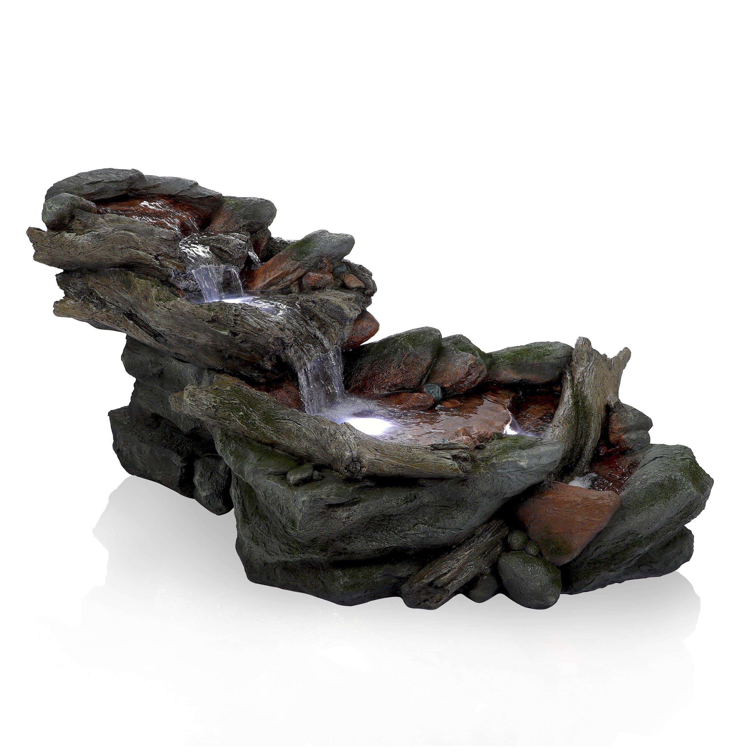 Alpine Corporation Outdoor 3-Tier Rainforest Rock Water Fountain with LED Lights